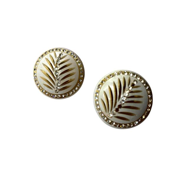 Vintage Resin White Gold Leaf Clip-on Earrings Round - Picture 1 of 3